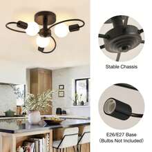 1 件装现代 Sputnik 灯具，6 灯天花板灯具，中世纪现代吊灯，金属半嵌入式天花板灯，适用于卧室、厨房、客厅、餐厅，E26/E27 底座，不含灯泡 - 1個 - 查看 3