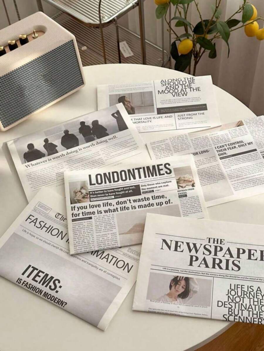 1PC Ins 英文报纸、摄影杂志、拍照装饰道具，适用于服装、家居装饰、美食摄影背景 - 彩色 - 查看 1