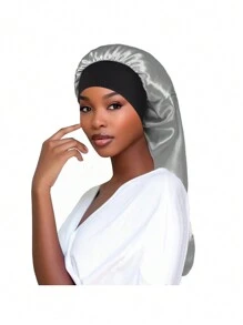 1 pezzo Cuffia per capelli a treccia arricciata lunga - in raso di seta, taglia oversize per dormire e chemioterapia - fascia elastica ampia - colore solido - perfetta per donne con capelli lunghi