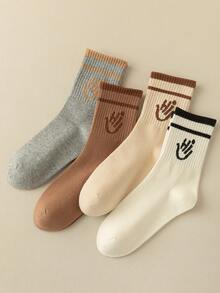 5 đôi tất cổ cao dành cho nữ có họa tiết chữ và thiết kế sọc nhiều màu, thời trang và đa năng, phong cách thủy thủ thể thao, thích hợp để mặc hàng ngày - Nhiều màu - Xem 3