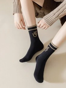 5 đôi tất cổ cao dành cho nữ có họa tiết chữ và thiết kế sọc nhiều màu, thời trang và đa năng, phong cách thủy thủ thể thao, thích hợp để mặc hàng ngày - Nhiều màu - Xem 4