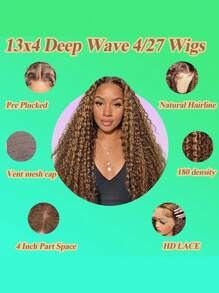 Honey Blonde Deep Wig Human Hair 13x4 HD Highlight Ombre Deep Wave Lace Front Wigs Human Hair Pre Plucked 180% Density 4/27 Colored Wigs For Women Wet And Wavy Lace Front Wigs