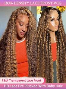 Honey Blonde Deep Wig Human Hair 13x4 HD Highlight Ombre Deep Wave Lace Front Wigs Human Hair Pre Plucked 180% Density 4/27 Colored Wigs For Women Wet And Wavy Lace Front Wigs