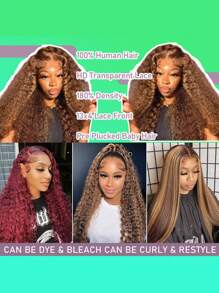 Honey Blonde Deep Wig Human Hair 13x4 HD Highlight Ombre Deep Wave Lace Front Wigs Human Hair Pre Plucked 180% Density 4/27 Colored Wigs For Women Wet And Wavy Lace Front Wigs