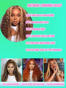 Honey Blonde Deep Wig Human Hair 13x4 HD Highlight Ombre Deep Wave Lace Front Wigs Human Hair Pre Plucked 180% Density 4/27 Colored Wigs For Women Wet And Wavy Lace Front Wigs
