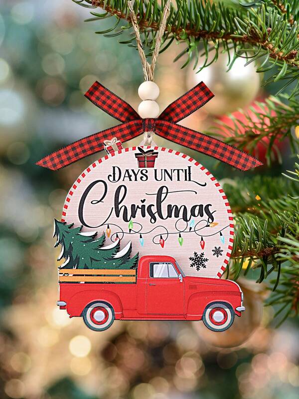1pc, Days Until Christmas, Christmas Tree Truck Christmas Countdown Decoration, 3 Layered Wooden Ornament, Christmas Tree Hanging Ornament Decor, Christmas Festival Decor, Wooden Christmas Advent Calendar, Christmas Home Decorations, Christmas Gifts