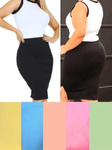 Cropped Top And Pencil Skirt Set In Vibrant Colors – Elegance And Comfort For All Occasions! - Màu Cam san hô - Xem 2