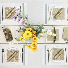 20Pcs 13 * 13 Inch Disposable Retro Hot Stamping Leaf Printed Napkins, Suitable For Family Gatherings, Banquet Decoration, Wedding Banquets, And Restaurant Decoration Napkins