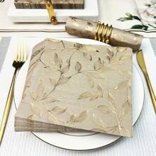 20Pcs 13 * 13 Inch Disposable Retro Hot Stamping Leaf Printed Napkins, Suitable For Family Gatherings, Banquet Decoration, Wedding Banquets, And Restaurant Decoration Napkins