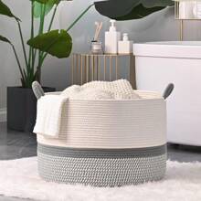 1Pc  Large Basket (20 "X13"), Woven Basket For Storing Baby Laundry Basket, Cotton Rope Blanket Basket For Living Room, Laundry Room, Nursery, Pillow, Toy Box - Gray - Xám - Xem 4