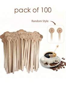 100支装木制咖啡搅拌棒，100支一次性咖啡搅拌棒，5.9英寸木制饮料搅拌棒，适用于咖啡和鸡尾酒，光滑端木制饮料搅拌棒，饮料棒，咖啡吧用品，学生必备，返校季 - 卡其色 - 查看 9