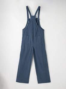 女式纯色口袋宽松灯芯绒休闲工装裤 - 水鴨藍 - 查看 5