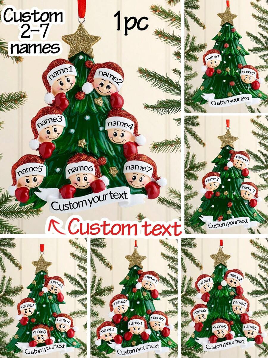 LICVIC Personalized Family Christmas Decorations, 2025 Five-Member Family Christmas Decorations, Customized Family Tree Decorations, Customizable 2-7 Person Named Family Christmas Decorations, Customizable Christmas Tree Decorations, 2025 Christmas Decorations With Family Member Names