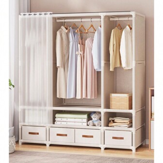 Stylish And Practical Bedroom Wardrobe, Floor-Standing Clothes Rack, Sturdy And Durable Hanging Clothes Rack For Home Bedroom, Luxury High-Capacity Wardrobe, Easy-To-Assemble Clothing Storage Cabinet, Clothes, Pants, Quilt Storage, Available In Multiple Sizes And Styles, Large Capacity And Easy Assembly