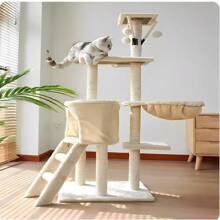 54" Multi-Level Cat Tree Tower Scratching Post Cat Condo W/Hammock Cats Beige