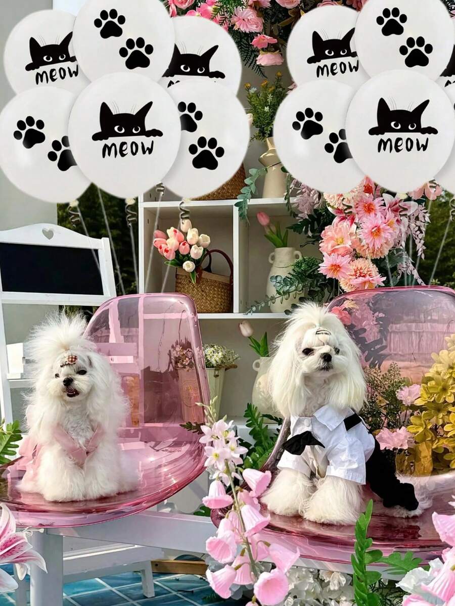 10/16/24 件宠物主题派对装饰喵喵猫脚印乳胶气球宠物生日气球套装 - 彩色 - 查看 1