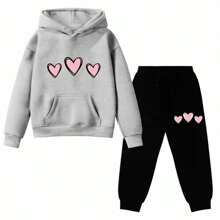 Kids Teen Urban Casual Shopping 3 Hearts Love LoveMenina Premium Kangaroo Sweatshirt Set Fast Shipping - Xám - Xem 1