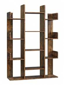 Estantería en Forma de árbol con 13 estantes de Almacenamiento, Esquinas Redondeadas, 9.8 Pulgadas de Profundidad x 33.9 Pulgadas de Ancho x 55.1 Pulgadas de Alto, café rústico - Marrón - Ver 1