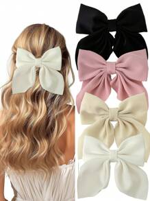 Juego de 2/3/4/5 pinzas para el cabello de colores cortas con lazo para niñas, pasadores de lazo clásicos suaves, diadema de seda vintage con pinza metálica, accesorios elegantes para el cabello, gran regalo para niñas