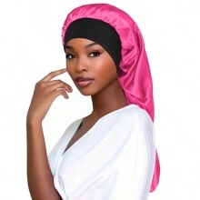 1 pezzo Cuffia per capelli a treccia arricciata lunga - in raso di seta, taglia oversize per dormire e chemioterapia - fascia elastica ampia - colore solido - perfetta per donne con capelli lunghi