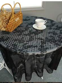 1 buc. Față de masă cu margine din dantelă tricotată, vintage, franceză, covoraș dreptunghiular pentru masă, husă din dantelă pentru masă de ceai, husă decorativă în stil francez, decorațiuni interioare - Negru - Vizualizare 5
