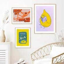 1 件/3 件墙面艺术海报可选框架复古植物动物搭配蒲公英鳄鱼柠檬复古抽象壁画艺术绘画海报和印刷品客厅装饰壁画，无框