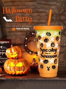 带盖和吸管的塑料变色杯，适用于冰咖啡、派对、泳池 - 可重复使用的塑料杯，适合儿童和成人