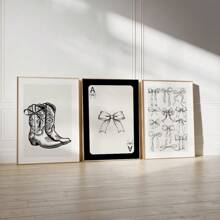Set von 3 ungerahmten Postern im Westernstil mit schwarzen Schleifen und Cowgirlstiefeln, retro, Preppy-Kunst, Girlie-Zimmer-Dekoration, minimalistische Leinwandmalerei, Muster, funkiger Vintage-Wandbild, ideal als Geschenk für Studentenwohnheim, Apartment, Mädchenzimmer, Schlafzimmer, Wohnzimmer, moderne Heimdekoration