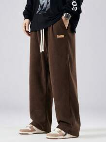 Plus Size Thermal Lined Casual Drawstring Pants, Plus Size - Coffee Brown - View 3