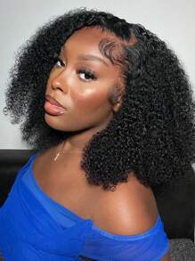 Kinky Curly 13x6 HD Transparent Lace Front Human Hair Wigs For Women 180% Density Pre Plucked With Baby Hair Kinky Curly Glueless Human Hair Wigs 20Inch Natural Black - Natural Black - View 3