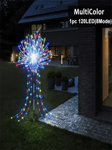 1个太阳能LED烟花灯，8种照明模式，花园草坪灯，路径灯，户外仙女灯，适用于花园、庭院、婚礼派对、万圣节和圣诞节装饰