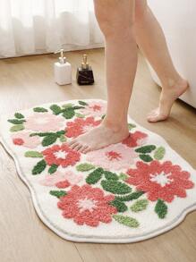 1PC- Flower Plants Bath Mat, Cute Cartoon Bathroom Rug, Ultra Soft Microfiber Bathroom Runner, Anti Slip TPR Backing House Mat, Machine Washable, Living Room, Vanity, Bathtub, Shower, Sink Laundry Mats-Bathroom Decor Floor Carpet Outdoor Rug Door Mat Summer Bathroom Accessories Back To School