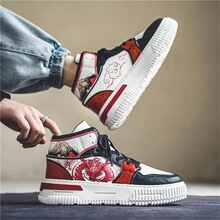 (Couple Matching) Casual Sports Sneakers, Chinese Style Fashion Skateboard Shoes, Printed Letters Design For Students - Red - View 7