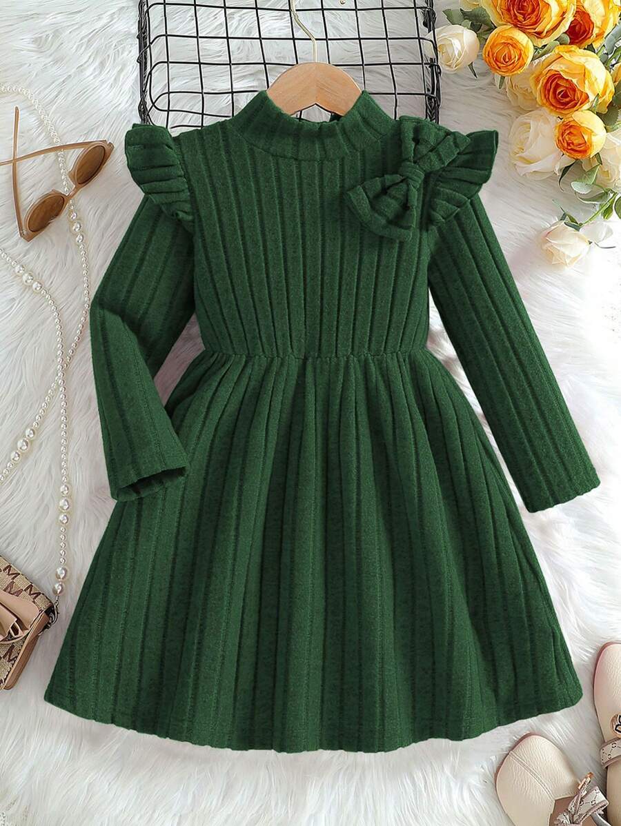 Rochie din fleece pentru fată tânără, culoare uni, guler înalt, mânecă cu șapcă în talie, la modă, lejer