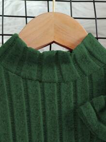 Rochie din fleece pentru fată tânără, culoare uni, guler înalt, mânecă cu șapcă în talie, la modă, lejer