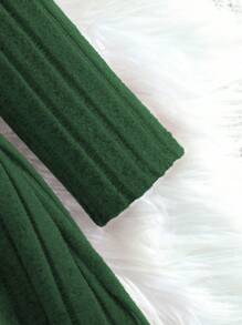 Rochie din fleece pentru fată tânără, culoare uni, guler înalt, mânecă cu șapcă în talie, la modă, lejer