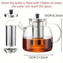 1 ấm trà thủy tinh 1500ml (52oz) có bộ lọc trà có thể tháo rời, ấm pha cà phê lớn an toàn cho bếp cho gia đình, nhà hàng, khách sạn, văn phòng, hoàn hảo để pha và ngâm trà, món quà lý tưởng cho những người yêu thích trà và các dịp đặc biệt, trợ thủ cho tiệc Lễ Tạ ơn và Giáng sinh - Phong cách đơn giản và thiết thực - Xem 2