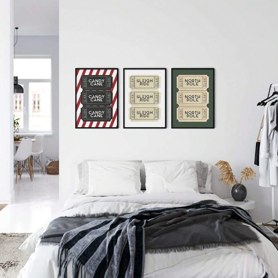 1/3 tấm Tranh in vé Giáng sinh Tranh vải Canvas Vé Bắc Cực Vé Kẹo Mía Vé Trượt Tuyết Trang trí Giáng sinh Trang trí ngày lễ Nghệ thuật treo tường Giáng sinh vui nhộn Không có khung - Nhiều màu - Xem 1