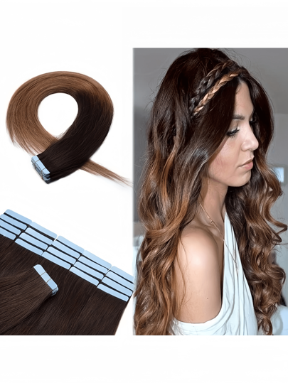 20 Stück/Packung 30g Remy Echthaar Tape-In Extensions, gerade, unsichtbar, Klebe-Haarverlängerungen, geeignet für alle Menschen, 10-24 Zoll