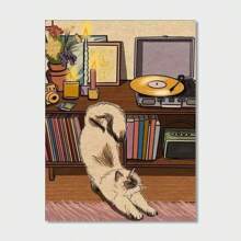 1幅抽象猫主题帆布墙画海报，装饰艺术风格，无框 - 彩色 - 查看 14