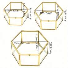 1 szt. Luksusowe sześciokątne szklane pudełko ekspozycyjne na biżuterię - ozdobne pudełka do przechowywania i organizacji - mosiężna rama, prezent ślubny, pierścionek, bransoletka, uchwyt na kolczyki, dzień matki, wiosenny wystrój pokoju domowego, stylowe etui do przechowywania dla kolekcjonerów biżuterii, słońce, podróż, fajny powrót do szkoły