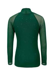 Women's Fashionable Elegant Mesh Contrast Raglan Sleeve Blouse, For Autumn - Green - View 3