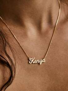 1pc Customized Name Necklace, Stainless Steel Name Pendant Necklace With Box Chain,Fashionable Personalized Letter Name Pendant For Women Men,Stainless Steel Jewelry,Silvery Gold Color Necklace,Birthday,Birthday, Party, Anniversary, Halloween, Christmas Gifts - Gold - View 4