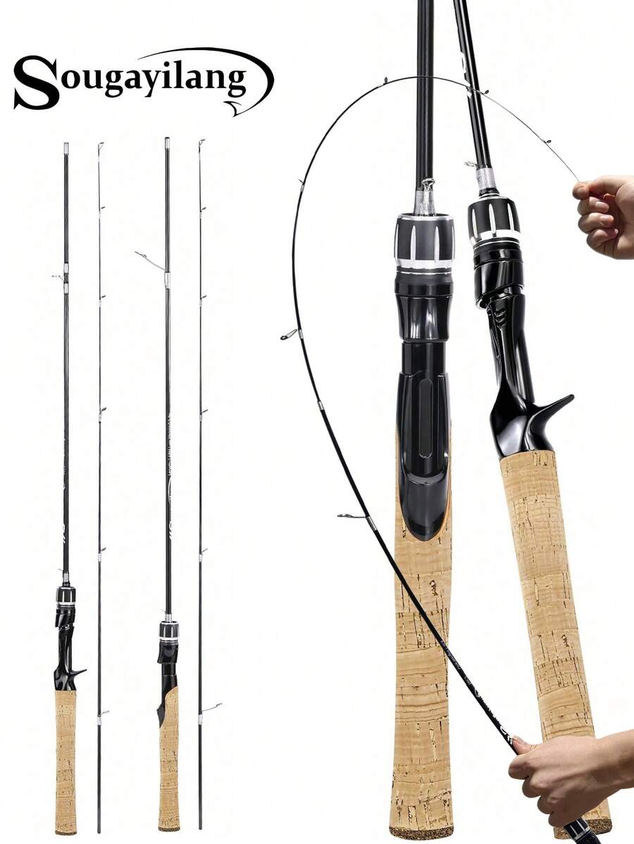 SOUGAYILANG Caña de pescar de alta calidad y ultraligera de 2 secciones, con potencia de 1-6LB, hecha de fibra de carbono, con anillos guía suaves, súper sensibilidad para spinning y lanzamiento, ideal como regalo para festividades