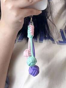 1 件尼龙编织手机挂绳手机配件钥匙链蜂蜜马卡龙色专为女性设计 - 彩色 - 查看 1