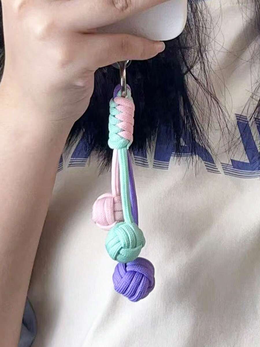 1 件尼龙编织手机挂绳手机配件钥匙链蜂蜜马卡龙色专为女性设计 - 彩色 - 查看 1