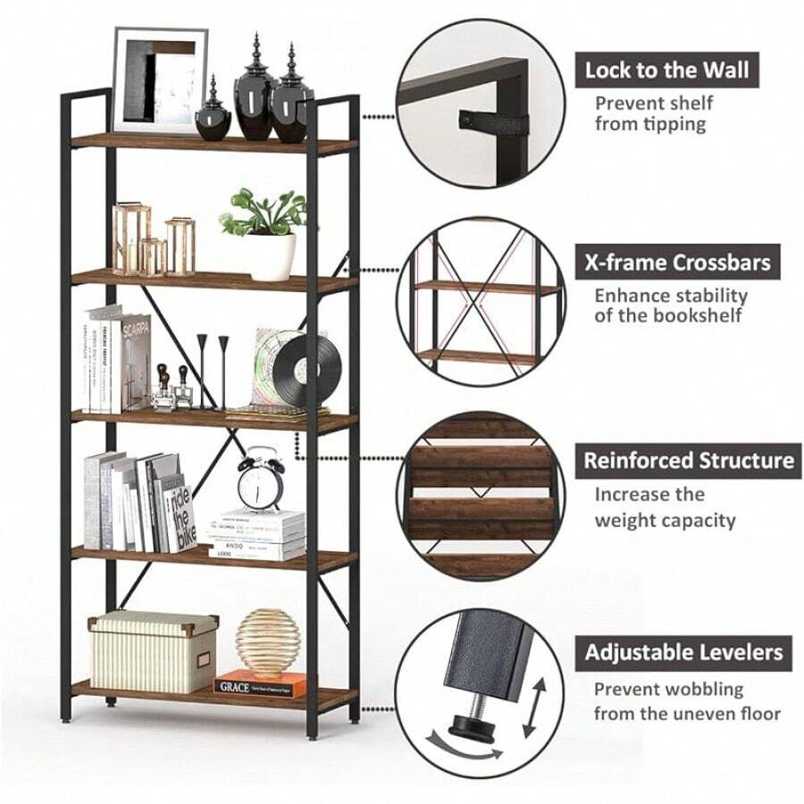 BON AUGURE Industrial Bookshelf, Etagere Bookcases And Book Shelves 5