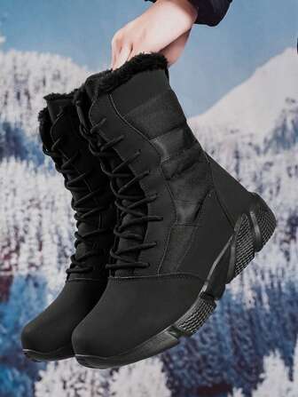 Winter Warm Boots, Outdoor Hiking Boots, Fluffy Lining Couple Snow Boots For Men