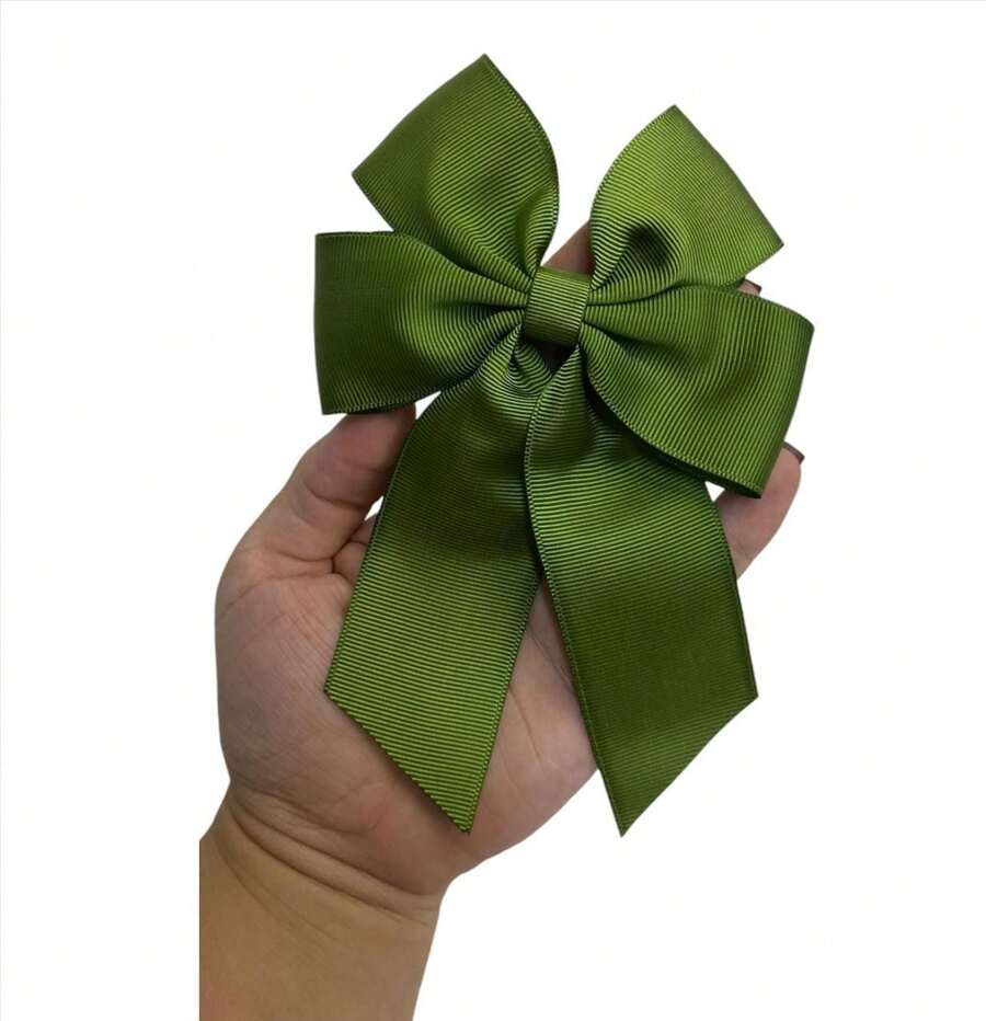 Luiza 12CM Duckbill Hair Bow - 橄欖綠 - 查看 1