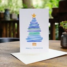 4 件装水彩圣诞树圣诞贺卡带信封，手工制作圣诞祝福明信片 - 彩色 - 查看 4